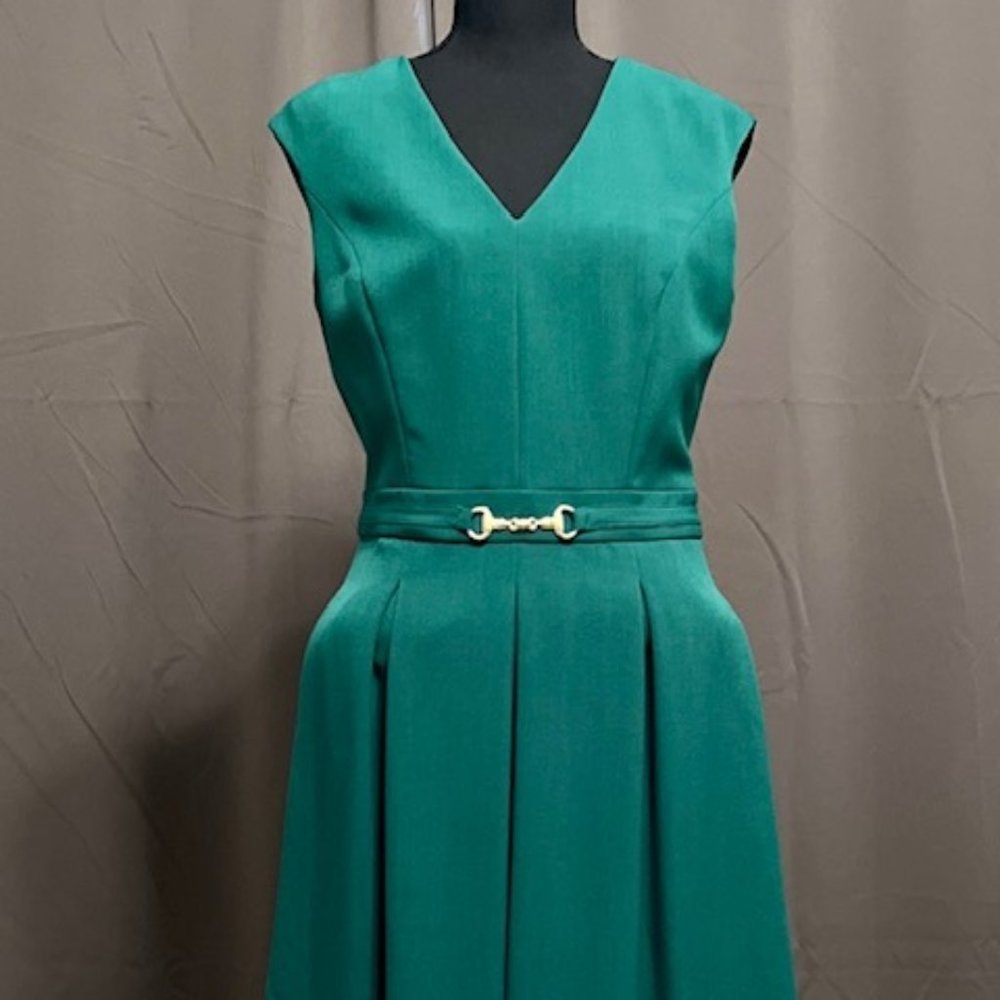 Ellen Tracy Dress Emerald Green Fit and Flare